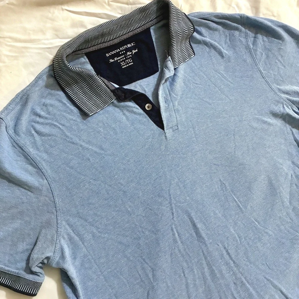 Banana Republic Blue Cotton Polo Shirt Mens XL Preppy Coastal Minimalist Classic